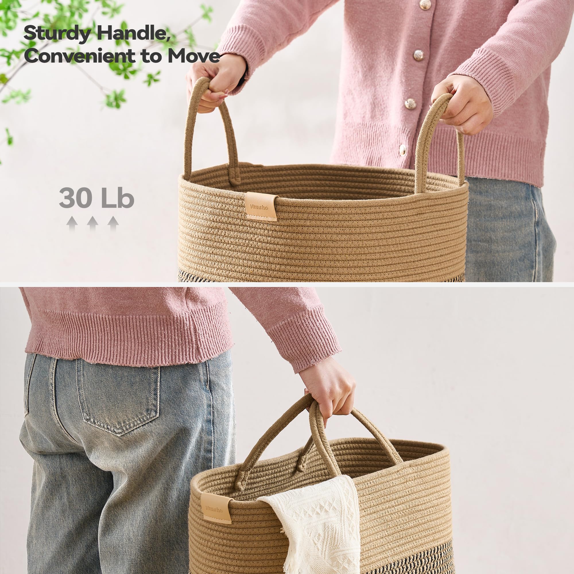 Nunsino 75L Laundry Hamper Basket,Baby Nursery Woven Storage Basket For Toys Bin,Pillows,Blankets,Clothes,Dark&Brown