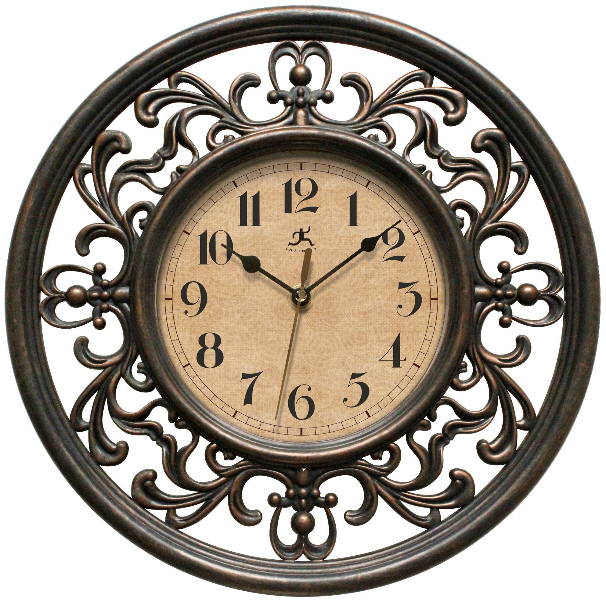Infinity Instruments 12 inch Sofia Classic Traditional Indoor Round Non-Ticking Silent Battery Operated Easy to Read Wall Clock 