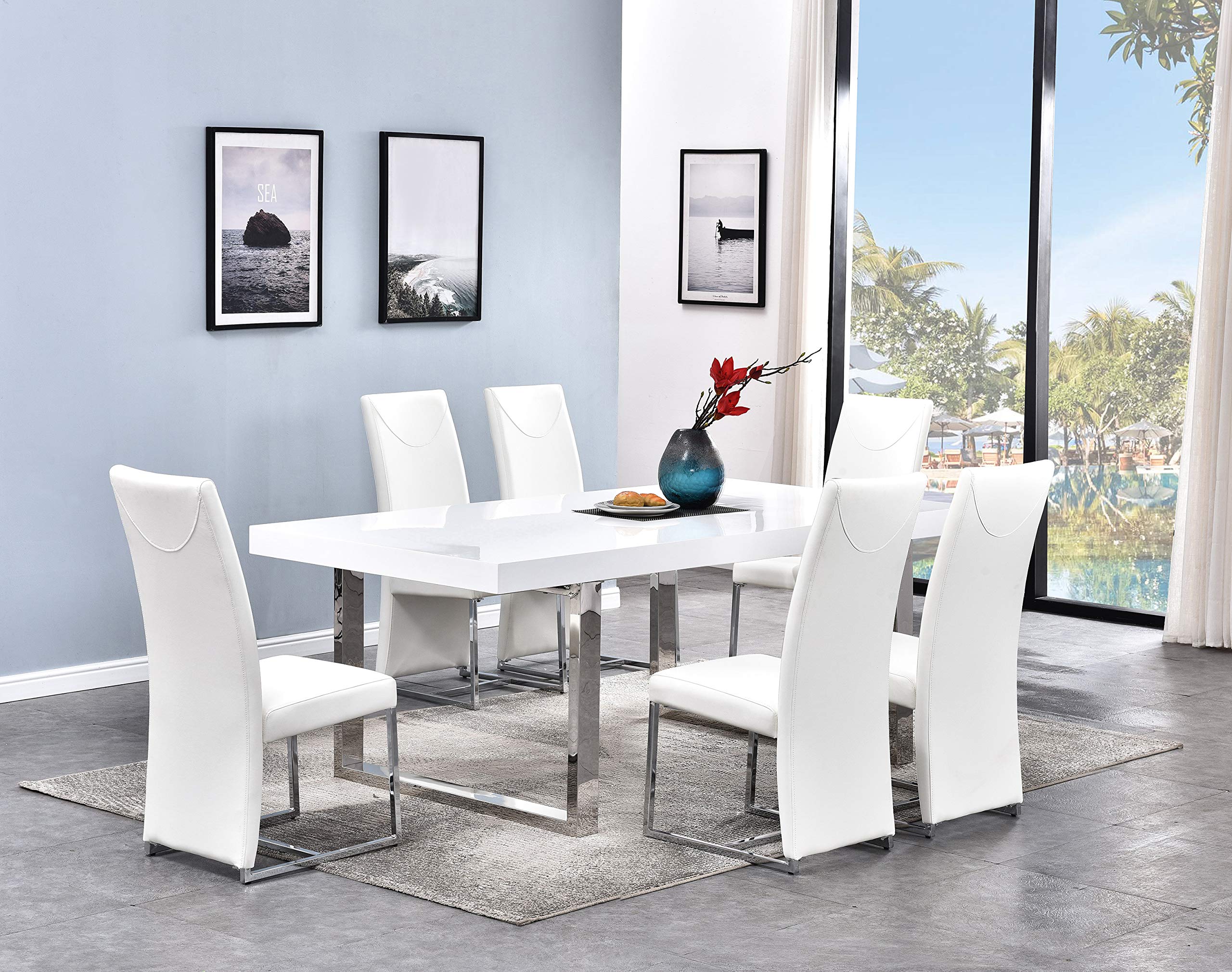 Best Master Furniture Babara Mid-Century Modern Lacquer Gloss Dining Table, White
