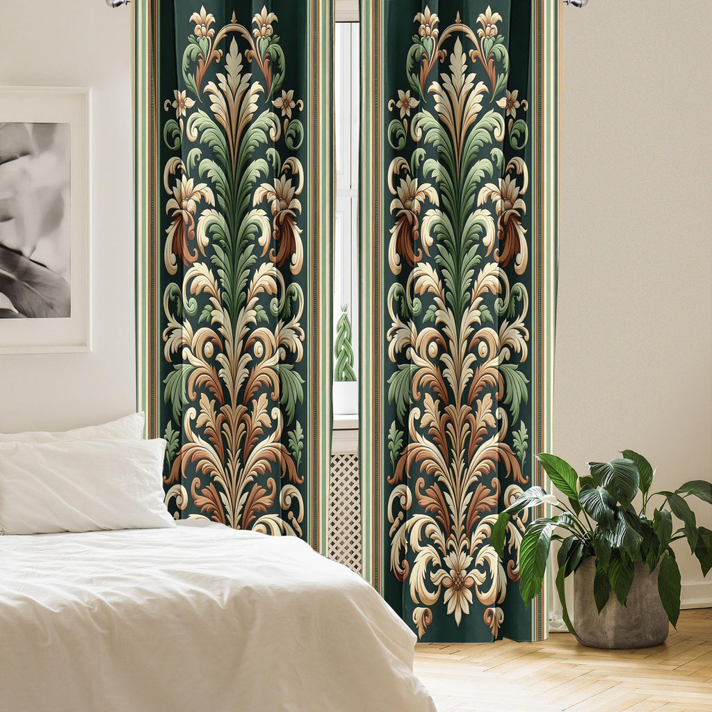 Ambesonne Leafy Art Window Curtains Pack Of 2, Modern Illustration Of Baroque Leaves With Pastel Tones Victorian, Lightweight Se