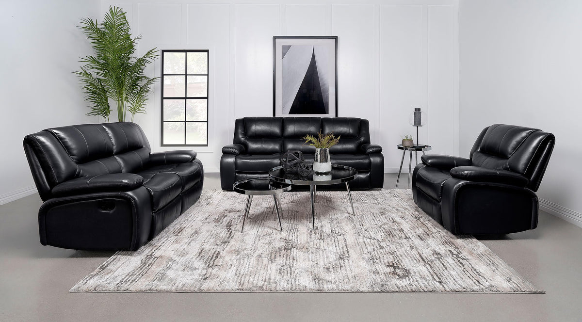 Coaster Home Furnishings Camila 3-Piece Upholstered Motion Reclining Sofa Set Black