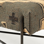 HomeRoots Black Rectangular Metal/Antiqued-Nickel Toned Base W/Upholstered Tan Pattered Seat Accent Bench