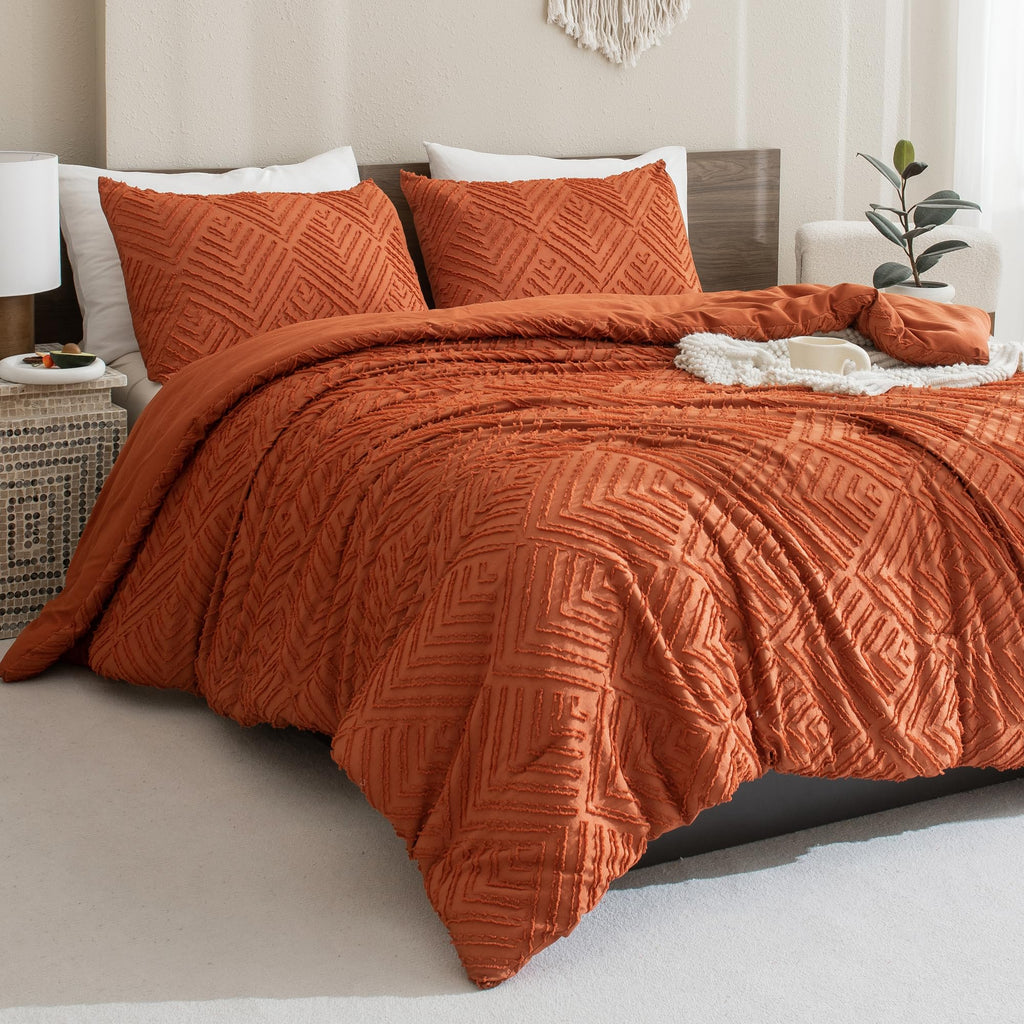 Andency Burnt Orange California King Comforter Set, 3 Pieces Terracotta Boho Tufted Cal King Bed Comforter, Oversized Soft Lightweight Down Alternative Bedding Set (104X96In, 2 Pillowcases)