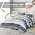 Litanika Light Grey California King Comforter Set, 3 Pieces Cal King Lightweight Gray White Colorblock Stripe Bedding Comforter