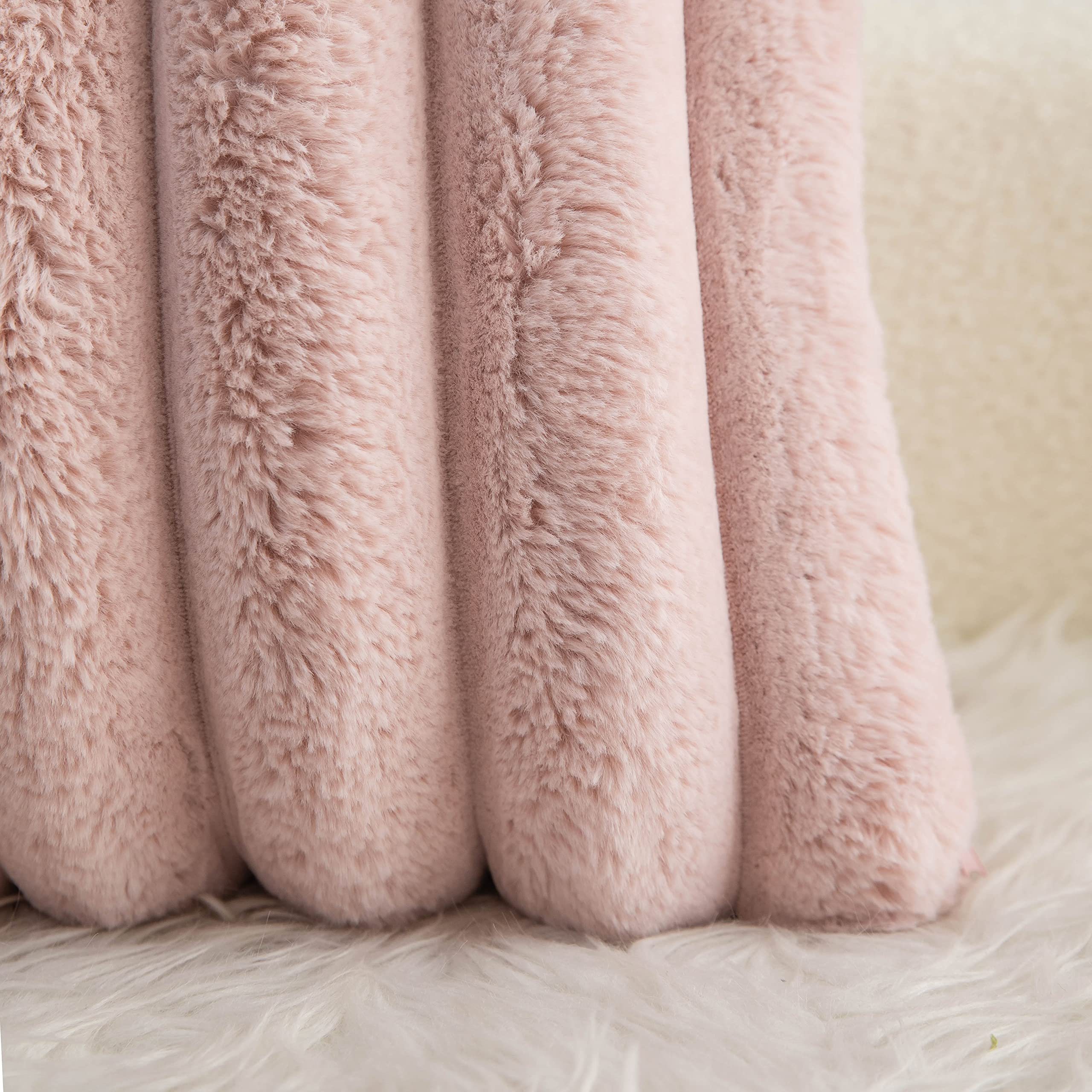 Neelvin Pink Faux Fur Cozy Soft Striped Decorative Throw Pillow Covers 20X20 Inch Set Of 2,Velvet Pillowcase Cushion Case For So