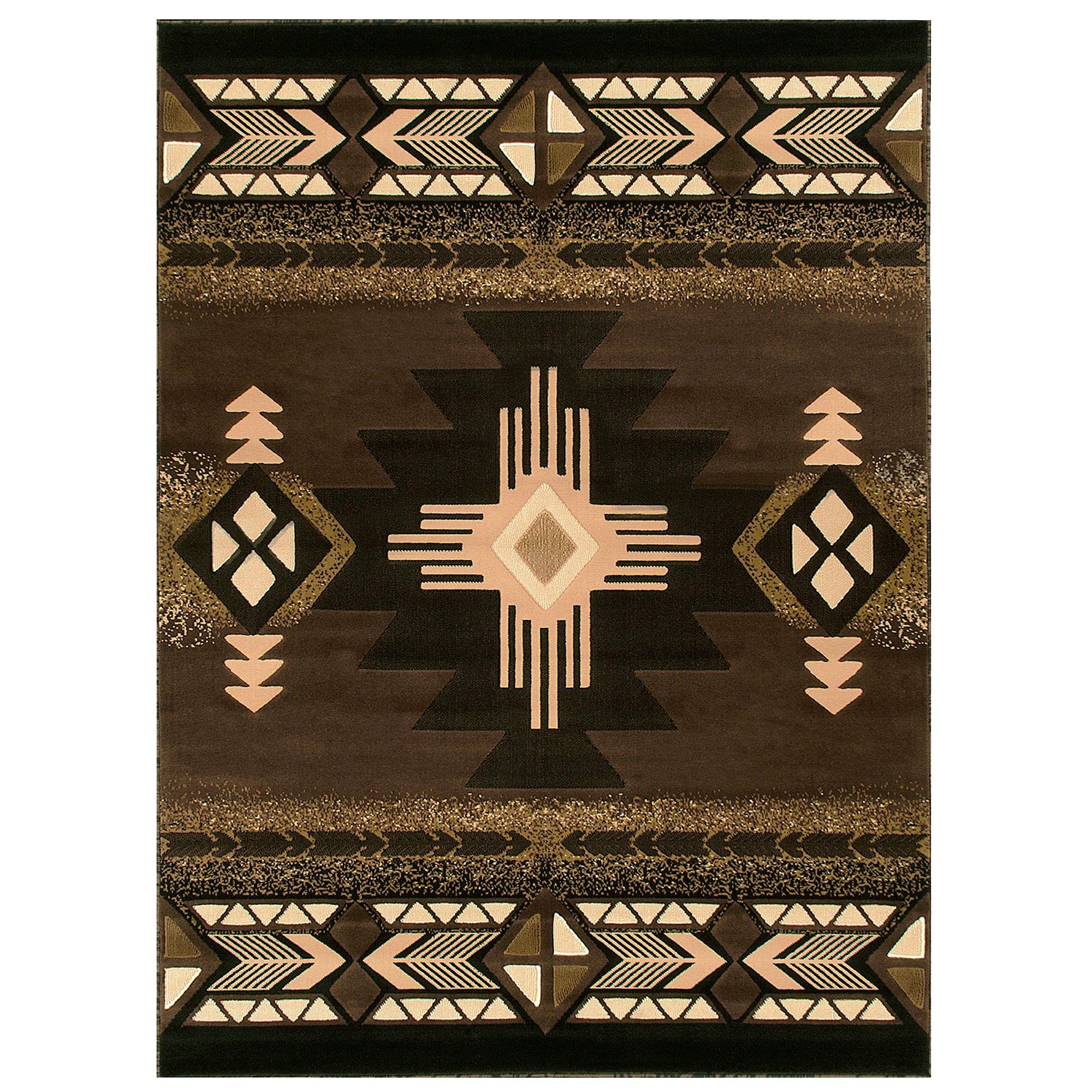 YHSF South West Native American Area Rug C318 (Chocolate Brown, 5 Feet x 7 Feet)