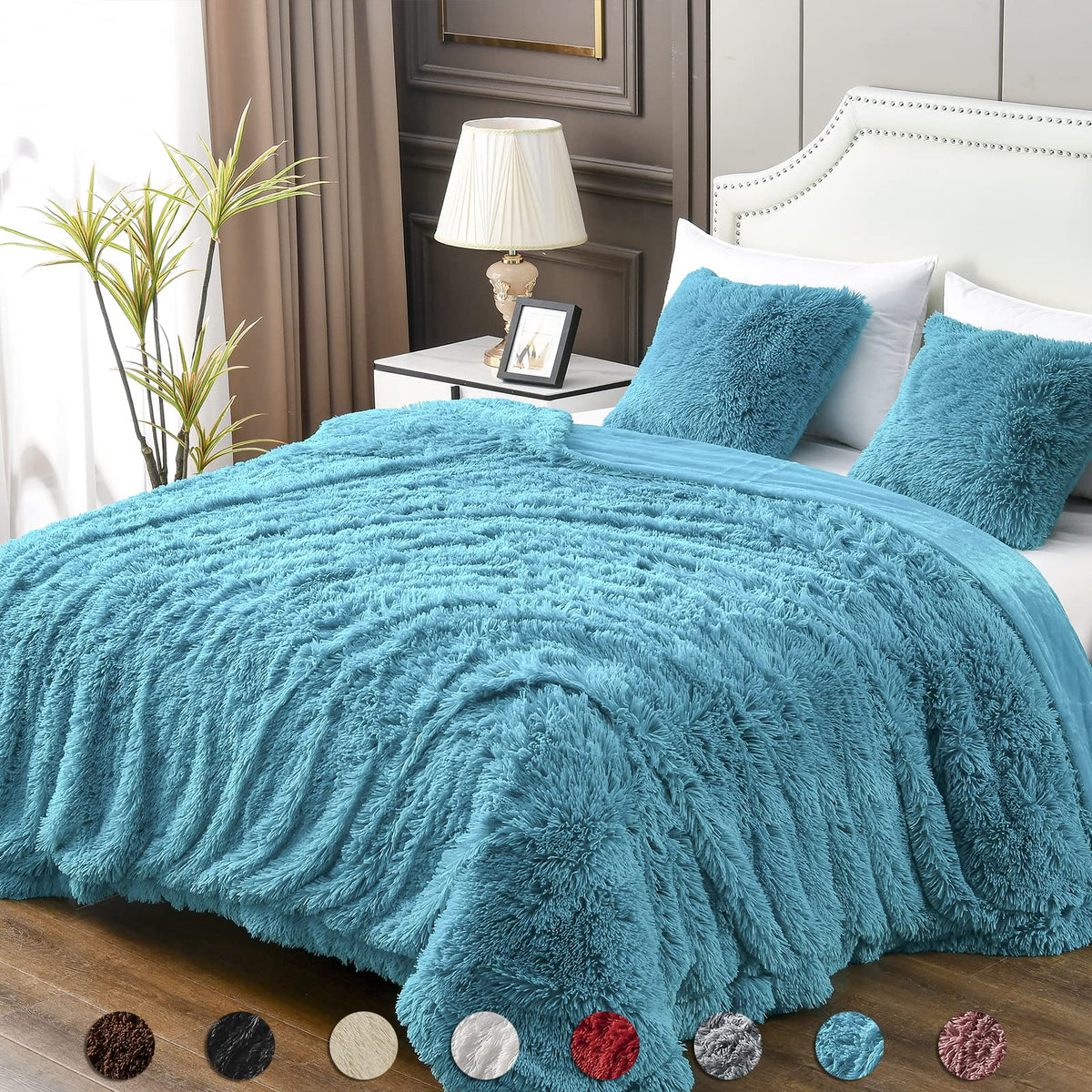 Yusoki Twin Size Faux Fur Throw Blanket(Teal,60' X 80'),Whithout Pillows,Winter Lightweight Plush Fuzzy Soft Cozy Microfiber C