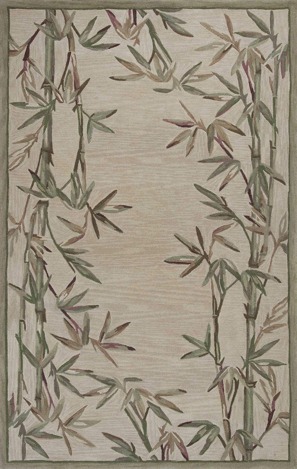 HomeRoots Wool 9'x12' Ivory Hand Tufted Bordered Bamboo Indoor Area Rug