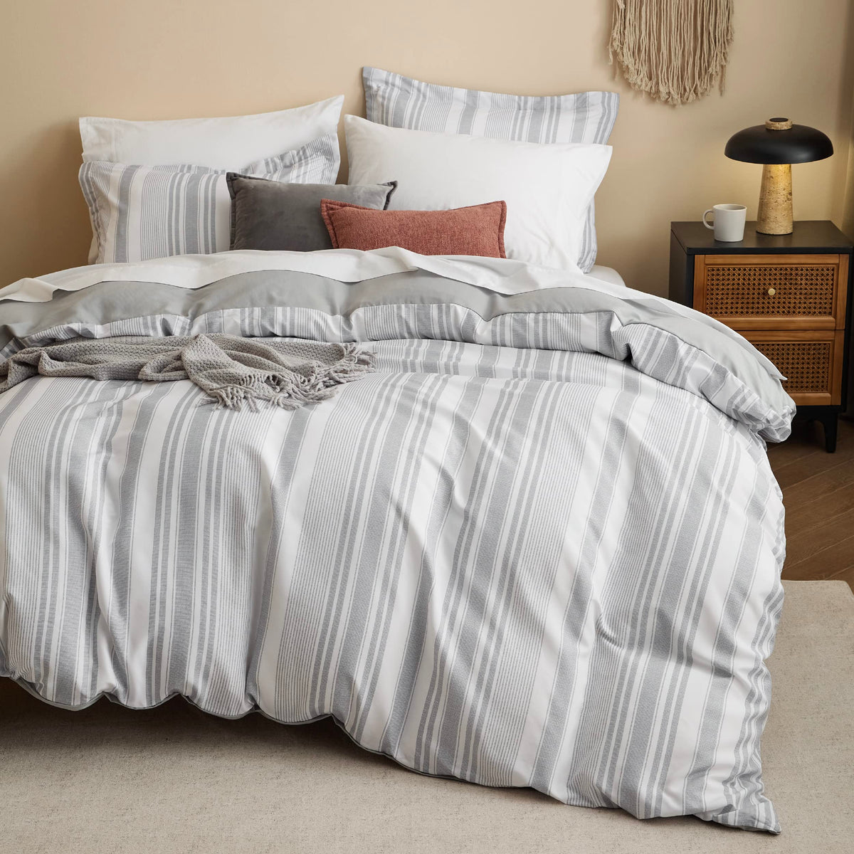 Bedsure Duvet Cover King Size - Reversible Striped Duvet Cover Set With Zipper Closure, Grey Bedding Set, 3 Pieces, 1 Duvet Cove