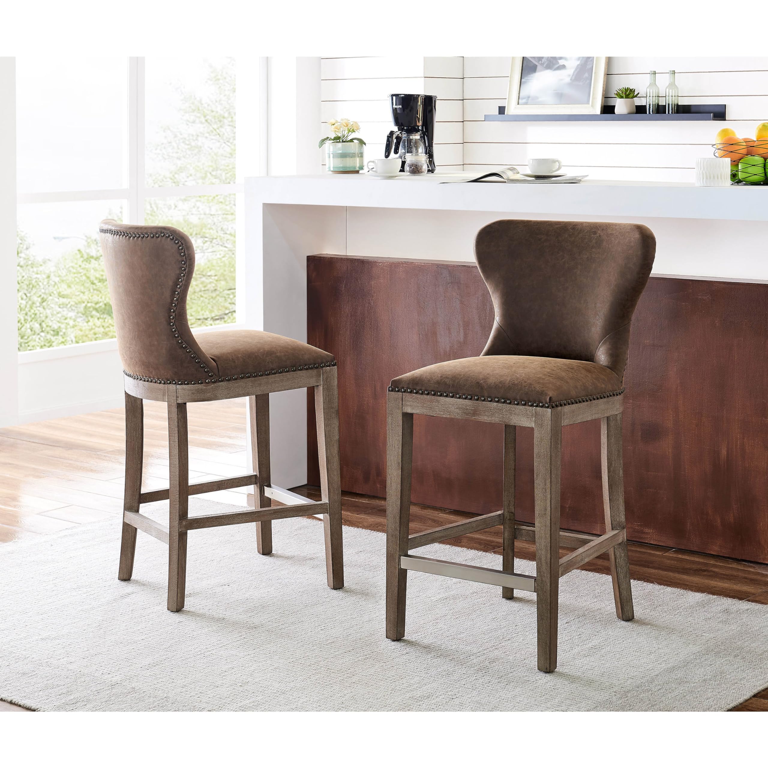 New Pacific Direct Dorsey Counter Bar & Counter Stools, Nubuck Chocolate