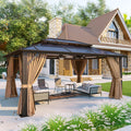 Aoxun 12'X16' Hardtop Gazebo, Aluminum Frame Permanent Pavilion With Curtains And Netting, Outdoor Polycarbonate Double Roof Can