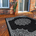 Camilson Indoor Outdoor Rug, 6X9 Medallion Black White Modern Area Rugs For Indoor And Outdoor Patios, Kitchen And Hallway Mats,