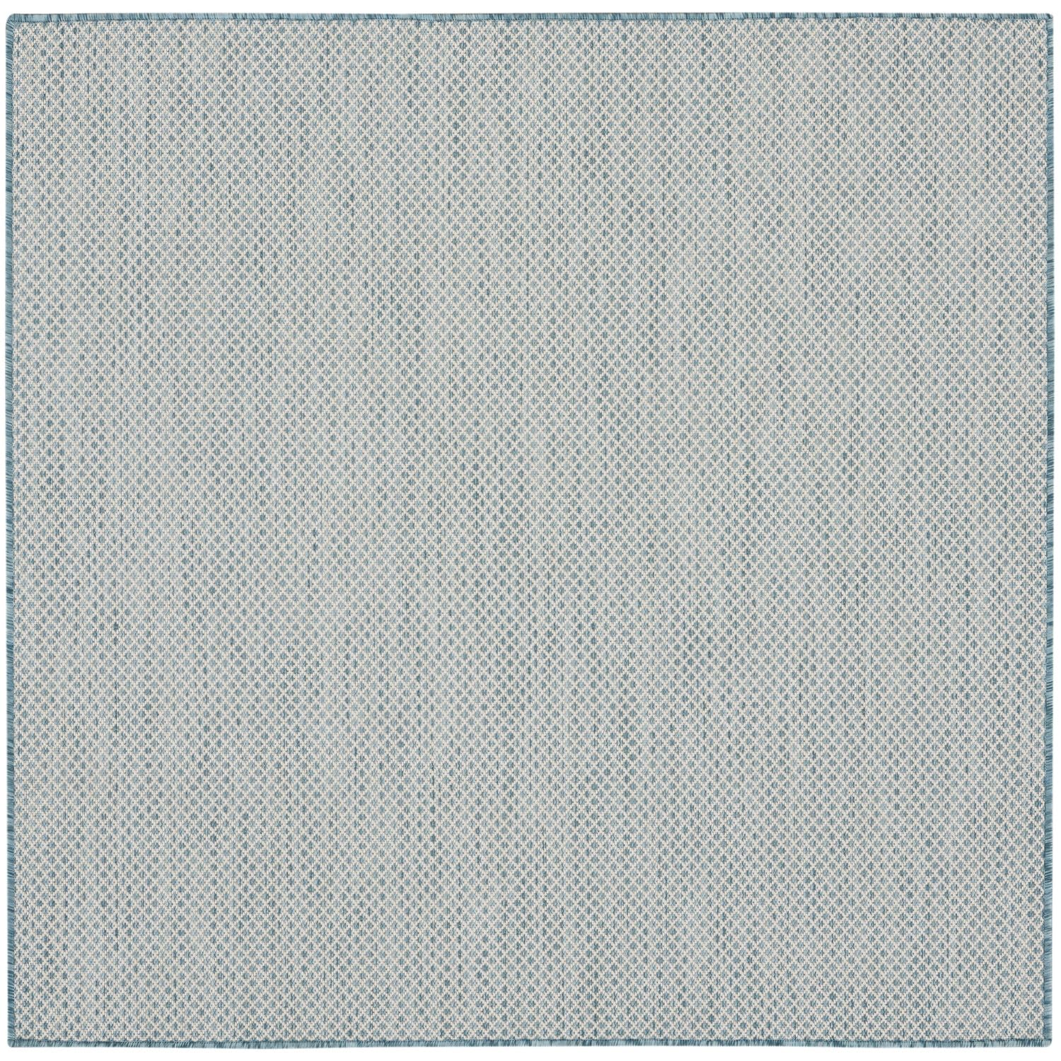 Nourison Courtyard Indoor/Outdoor Ivory/Aqua 4' X Square Area Rug, Easy Cleaning, Non Shedding, Bed Room, Living Room, Dining Ro