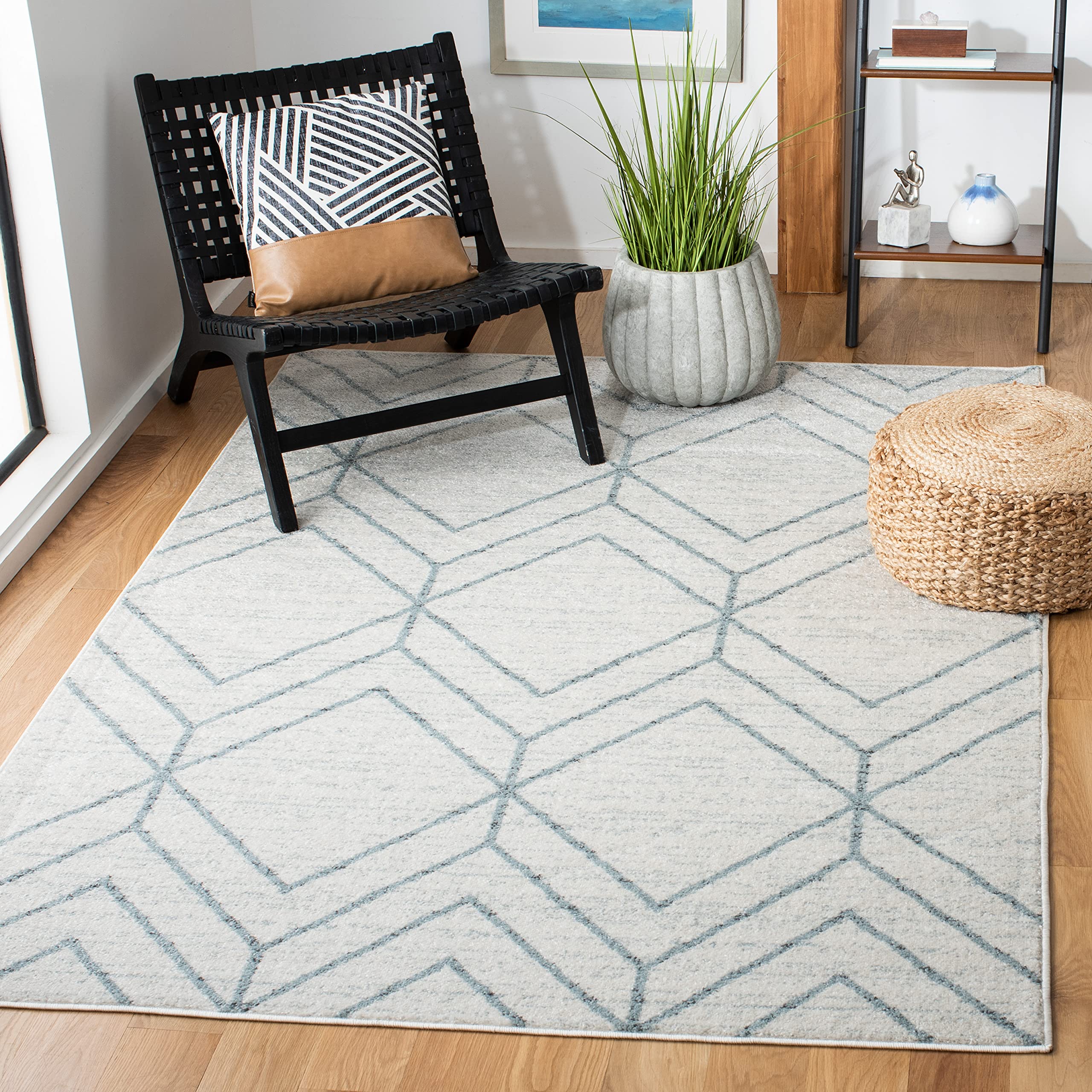 SAFAVIEH Adirondack Collection Area Rug - 6 Square, Grey & Blue, Modern Geometric Design, Non-Shedding & Easy Care, Ideal for H