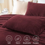 Chixpace Fluffy King Comforter Set - Furry Burgundy Leaves Pattern Faux Fur Bed Set, Winter Ultra Soft Fuzzy Comfort Set, Velvet