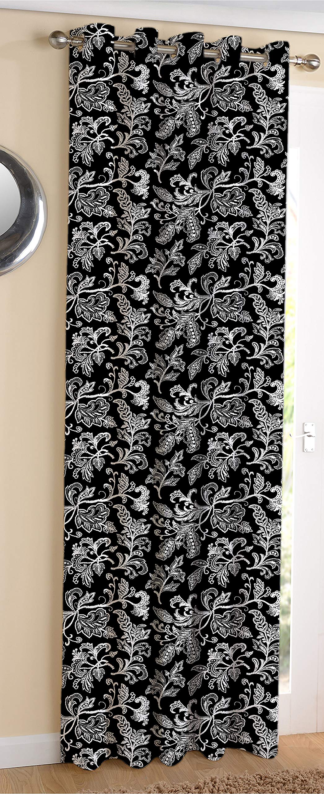 AIRWILL  Cotton Blackout and Room Darkening 9ft Long Door Curtains Pack of 1 pc. (Floral  Black)