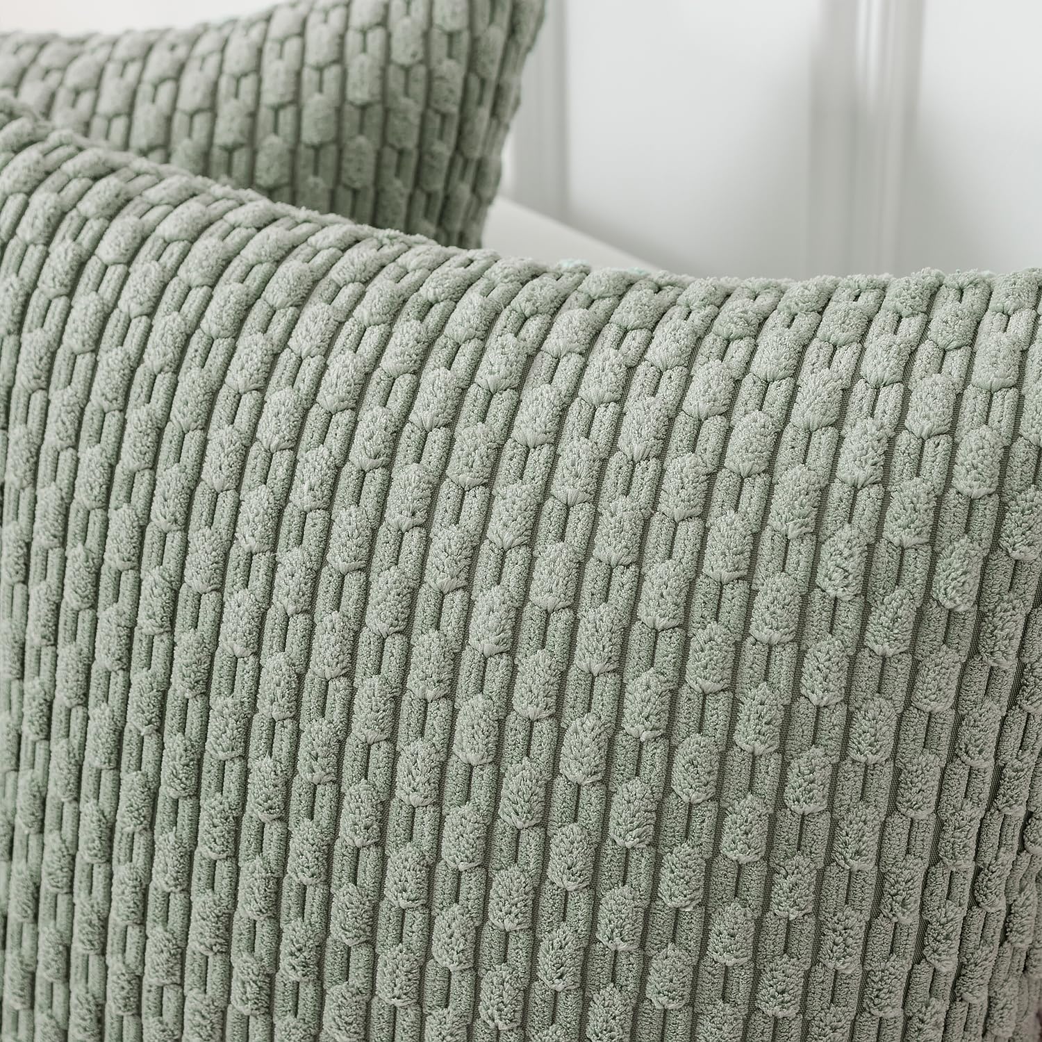Kevin Textile Throw Pillow Covers Soft Corduroy Decorative Set Of 2 Boho Striped Pillow Covers Pillowcases Farmhouse Home Decor For Couch Bed Sofa Living Room 20X20 Inch Greyish Green