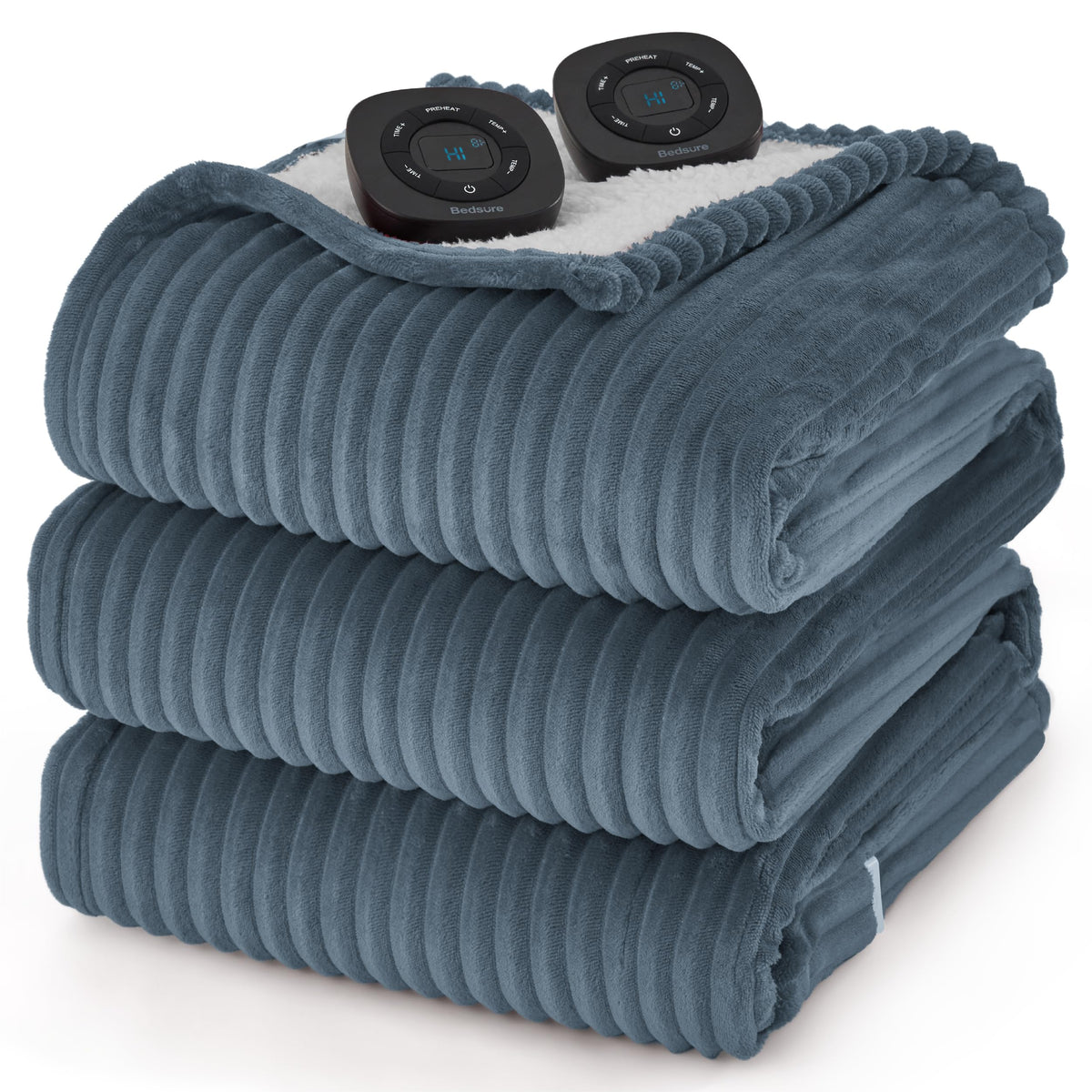 Bedsure Electric Blanket Queen Size - Soft Ribbed Flannel Heated Blanket With Dual Control, Heating Blanket With 10 Heat Setting