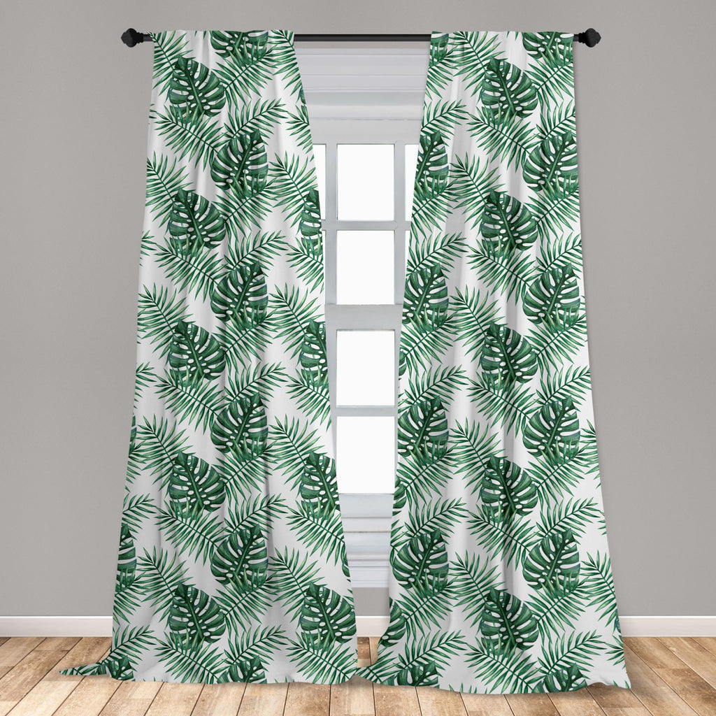 Ambesonne Leaf Window Curtains Pack Of 2, Palm Mango Banana Tree Leaves In Tropical Wild Savannah Island Jungle Image Art, Light