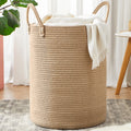 MOJOSCEND 80L Extra Large Jute Woven Rope Laundry Basket Tall Wicker Clothes Hamper for Baby Nursery Kids Blanket Basket in Livi