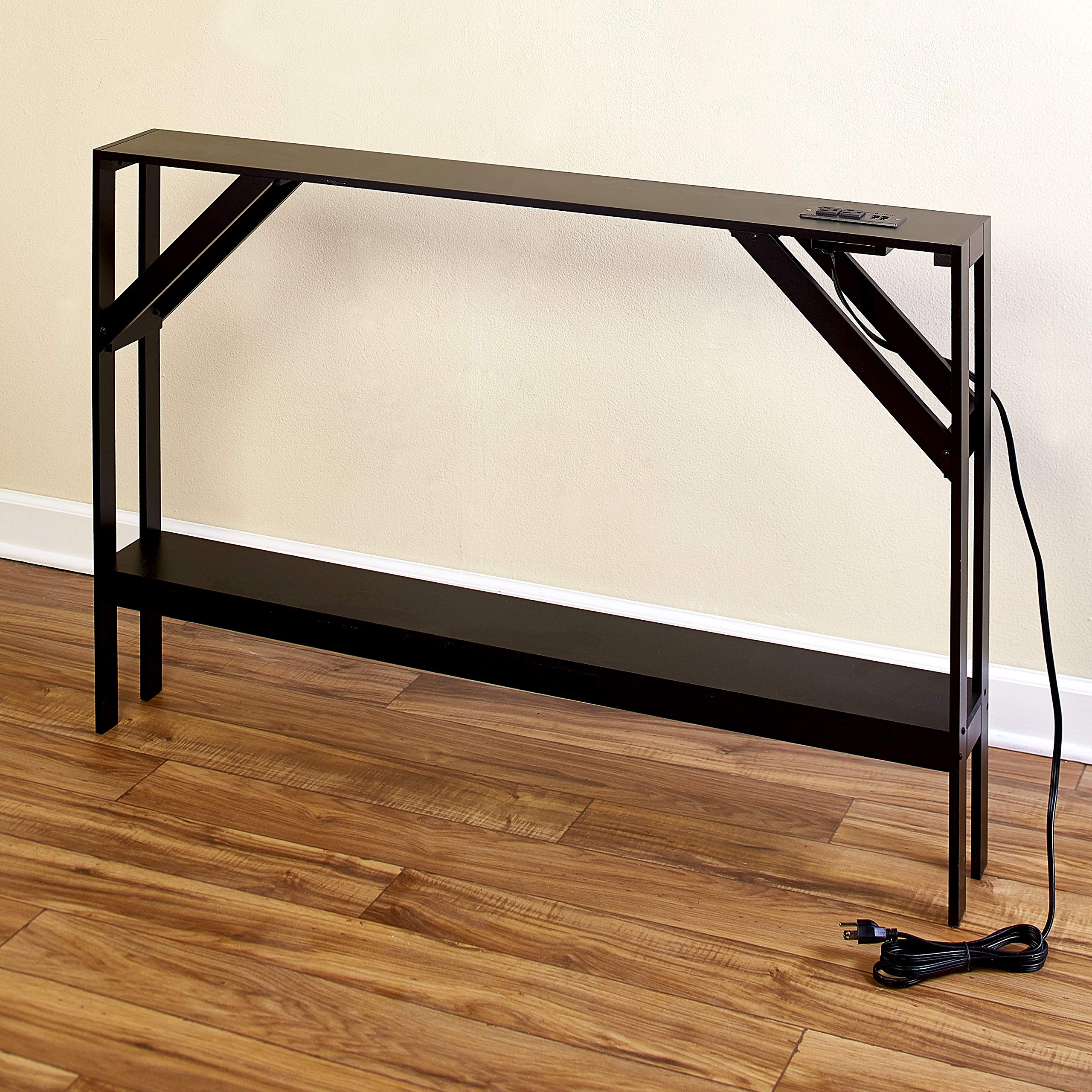 Skinny Sofa Table with Outlet  Black
