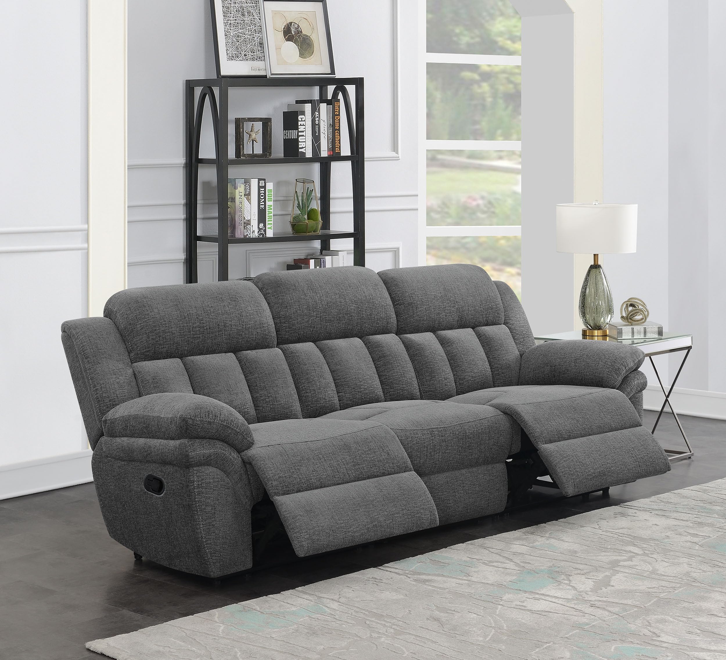Coaster Bahrain Upholstered Modern Chenille Motion Sofa in Charcoal