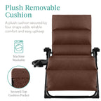 Best Choice Products Oversized Zero Gravity Chair, Folding Outdoor Patio Recliner, Xl Anti Gravity Lounger W/Removable Cushion, Cup Holder, Side Tray, 350Lb Capacity - Woodland Brown