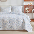 Mixinni King Quilt Bedding Set With Pillow Shams, 3 Piece Boho Blue Floral Bed Coverlets For All Seasons, Soft Lightweight Micro