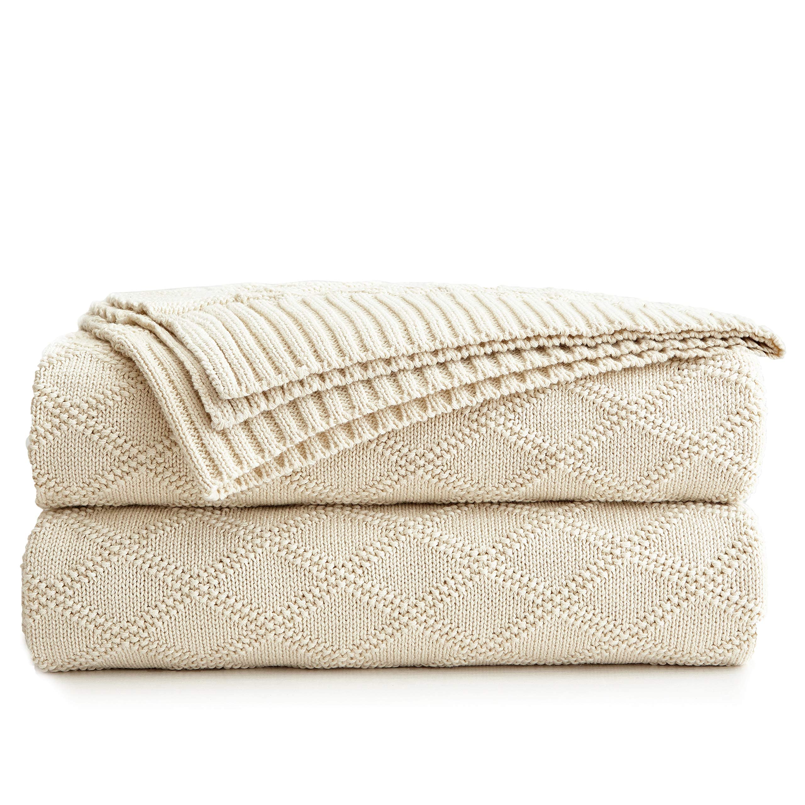 Large Cotton Knit Throw Blanket For Couch Sofa Bed - Home Decorative Soft Cozy Sweater Woven Fall Cable Oversize Knitted Blanket