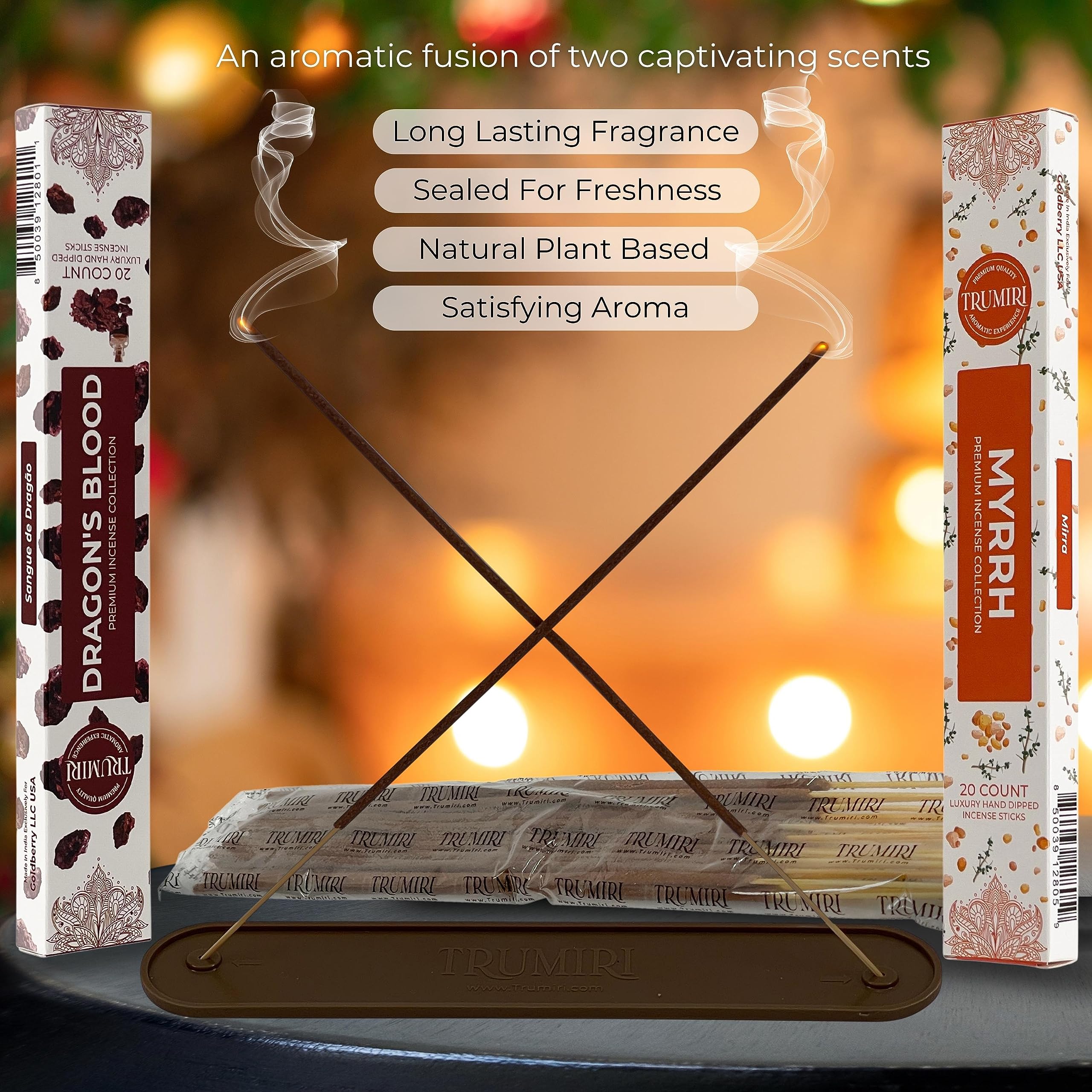Trumiri Incense Sticks - Combo Pack Of 40 Insence-Sticks - 20 Dragons Blood + 20 Myrrh - Insenses - Insents - Incents - Inscense