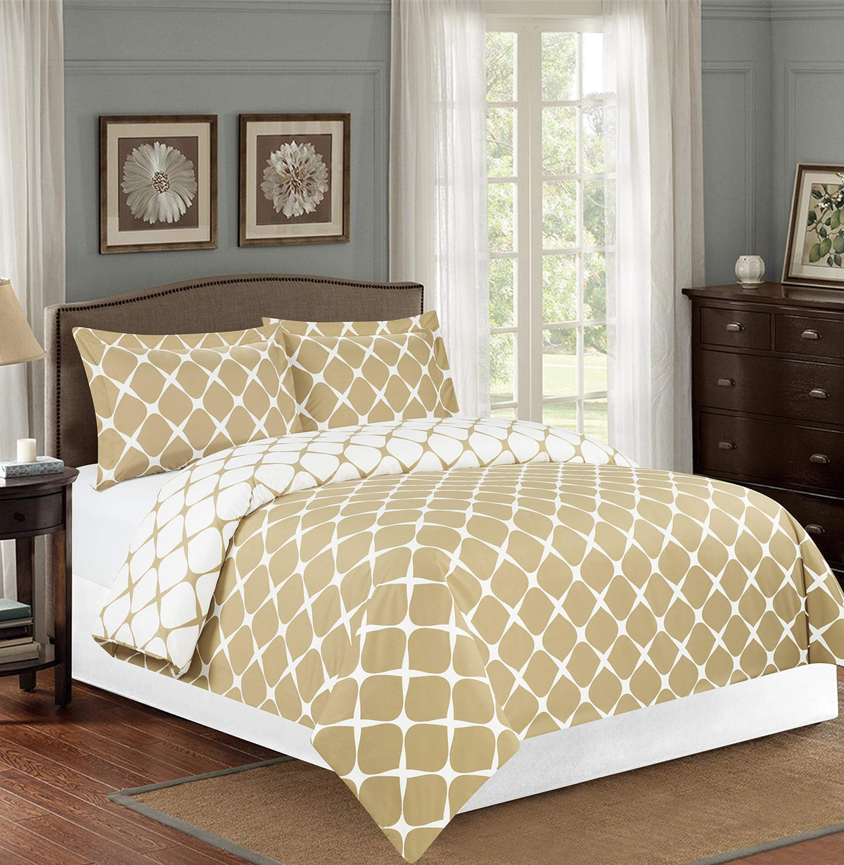Elegant Comfort  Luxury Soft And Cozy 1500 Thread Count Premium Hotel Quality 2-Piece Milano Trellis Pattern 2-Tone Printed Reve