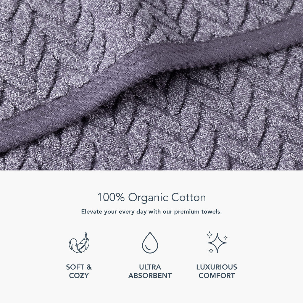 Texere 100% Organic Cotton Jacquard 650 Gsm Premium Bath Towel Sets - Extra Absorbent Quick Dry Towel Wrap (Cable, Granite, 4 Ba