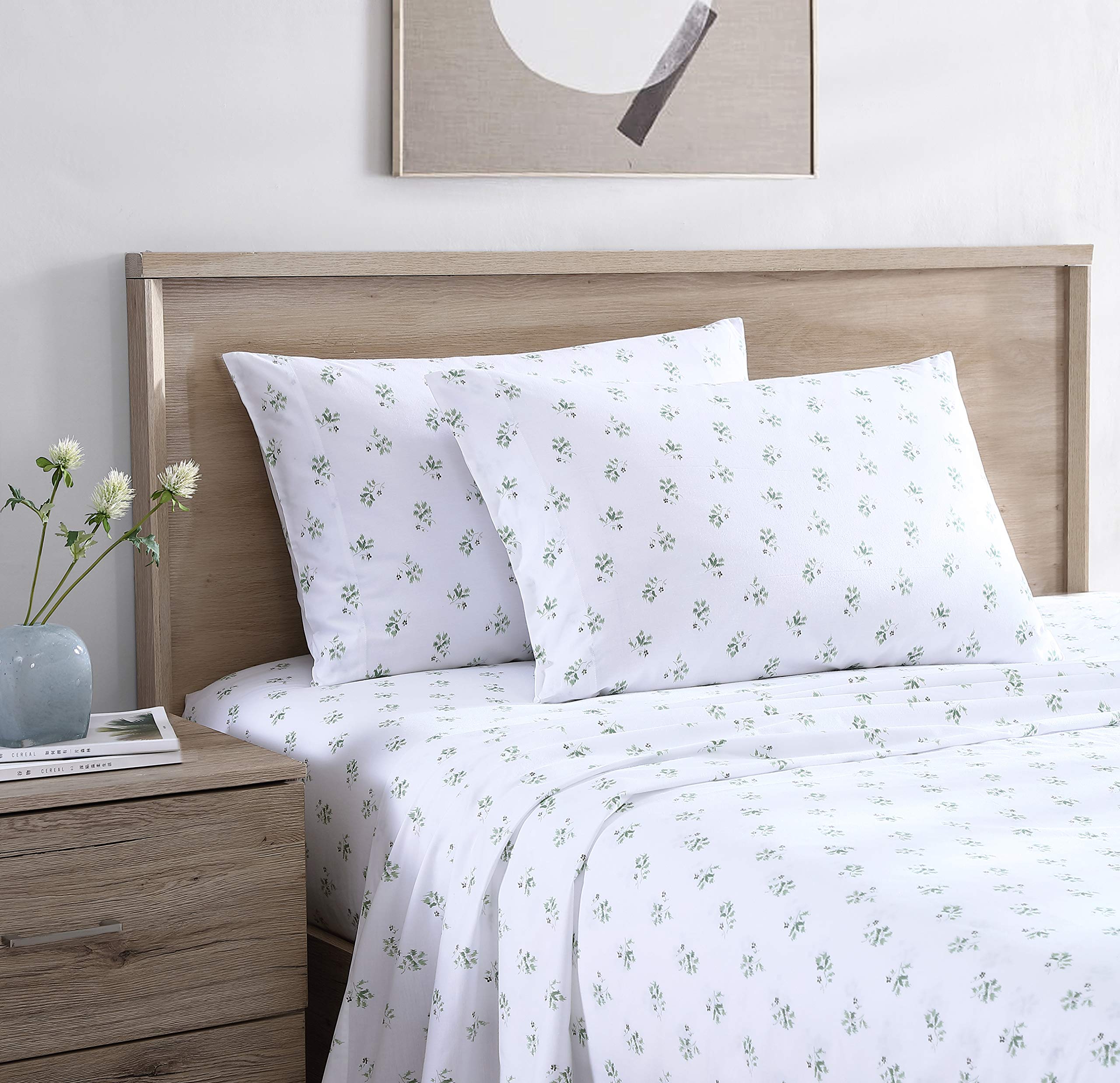 Stone Cottage - King Sheets, Cotton Percale Bedding Set, Crisp & Cool Home Decor (Green Sketchy Ditsy, King)