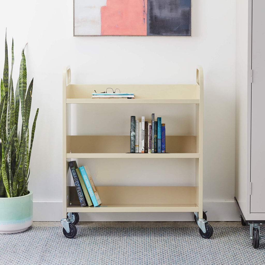 Safco 6 Shelf Rolling Book Cart, Slanted Single Sided for Library, Classroom, Office, Heavy Duty Steel, Sand