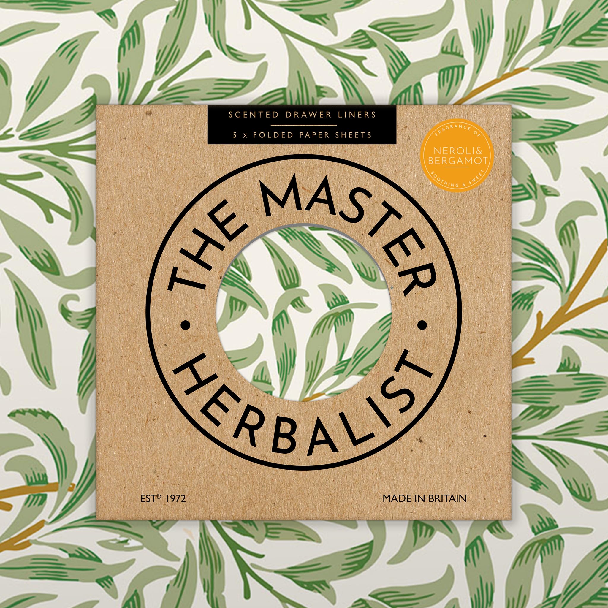The Master Herbalist Neroli & Bergamot Scented Drawer Liners in a William Morris Design (Folded) | Pack of 5 Sheets | Contains E