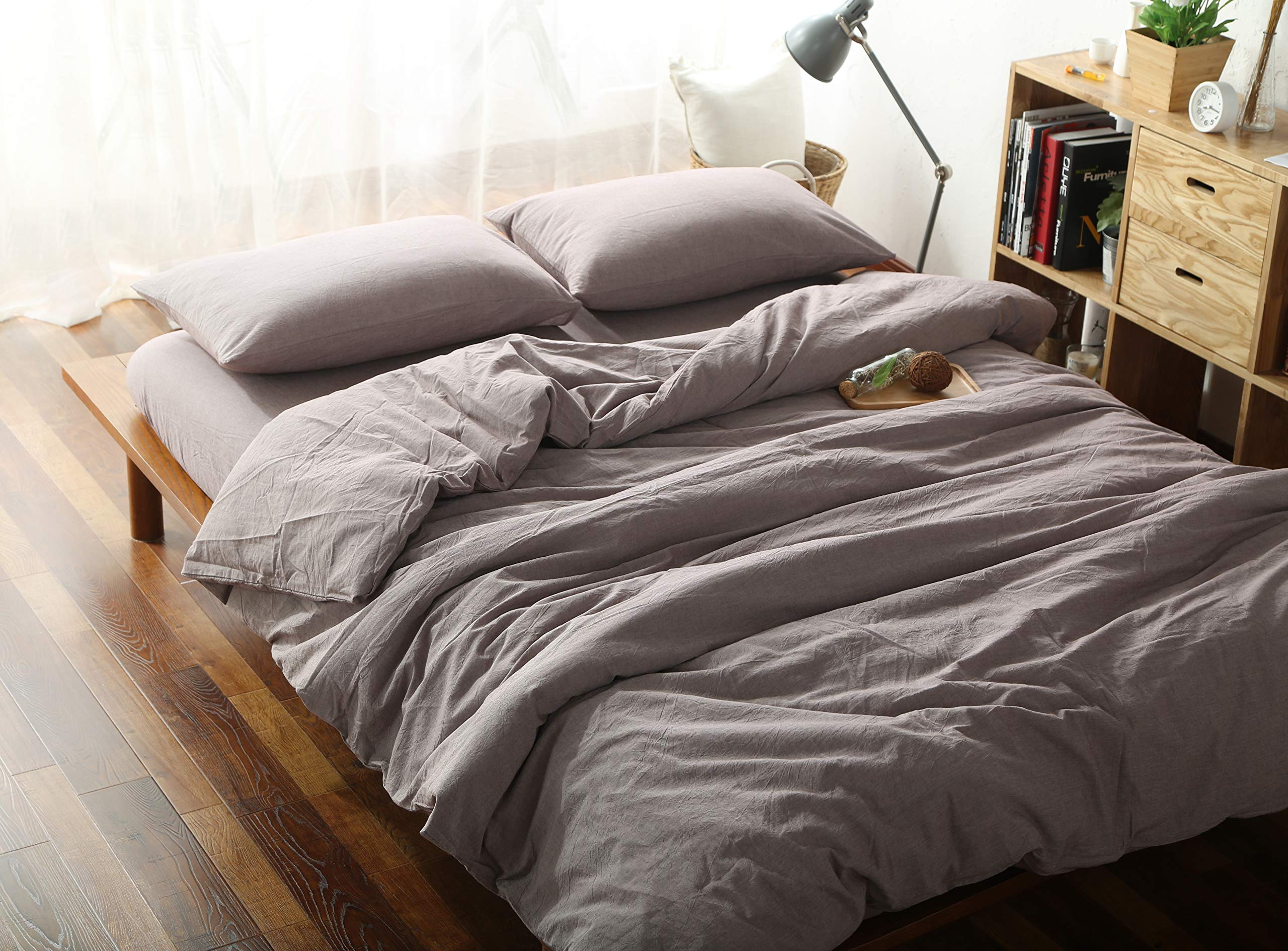 F.Y.Dreams 100% Washed Cotton Duvet Cover For Weighted Blanket 48X72 Inches With 8 Ties, Zipper On Long Side/Purple Bean Paste/J