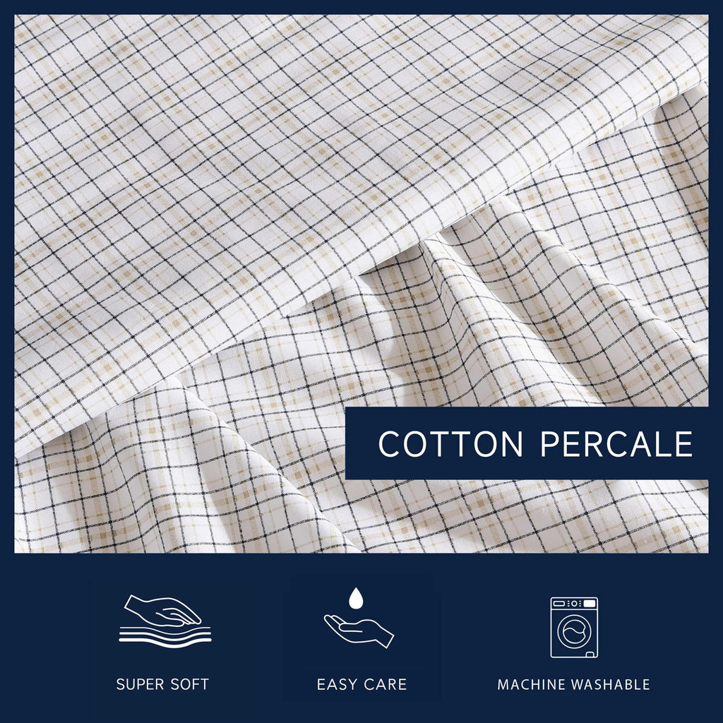 Nautica - Queen Sheets, Premium Cotton Percale Bedding Set, Plaid Bedding Set, Oeko-Tex Certified (Malor Plaid Blue, Queen)