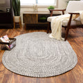 Super Area Rugs Farmhouse Braided Rug Cotton Kitchen Reversible Carpet, Black & White, 3 X 5 Oval