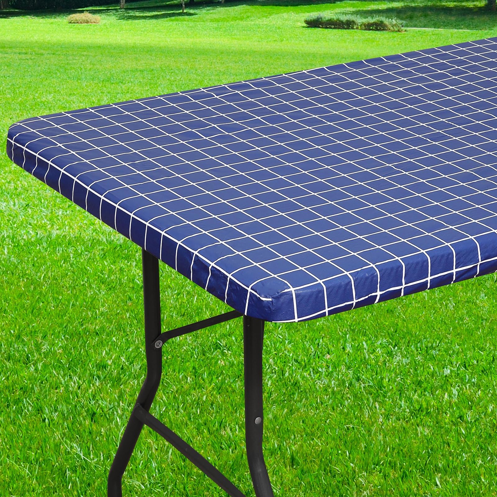 Spotjoy Rectangle Table Cloth, Elastic Fitted Flannel Backed Plastic Table Covers, Waterproof Vinyl Tablecloths For Picnic, Camp