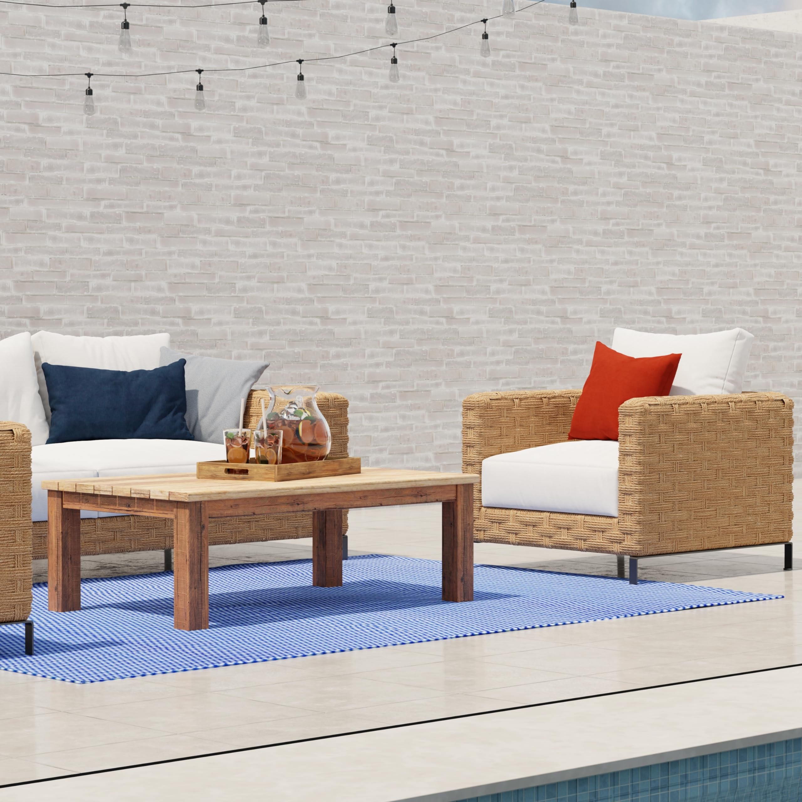 Mad Mats Geometric Outdoor Rug, Reversible Plastic Mat (6' X 9', Basic - Blue/White)
