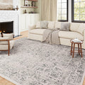 PureCozy Grey Area Rug 8x10 Indoor Vintage Living Room Carpet Washable Distressed Rug Gray Floral Bedroom Rug Retro Accent Throw