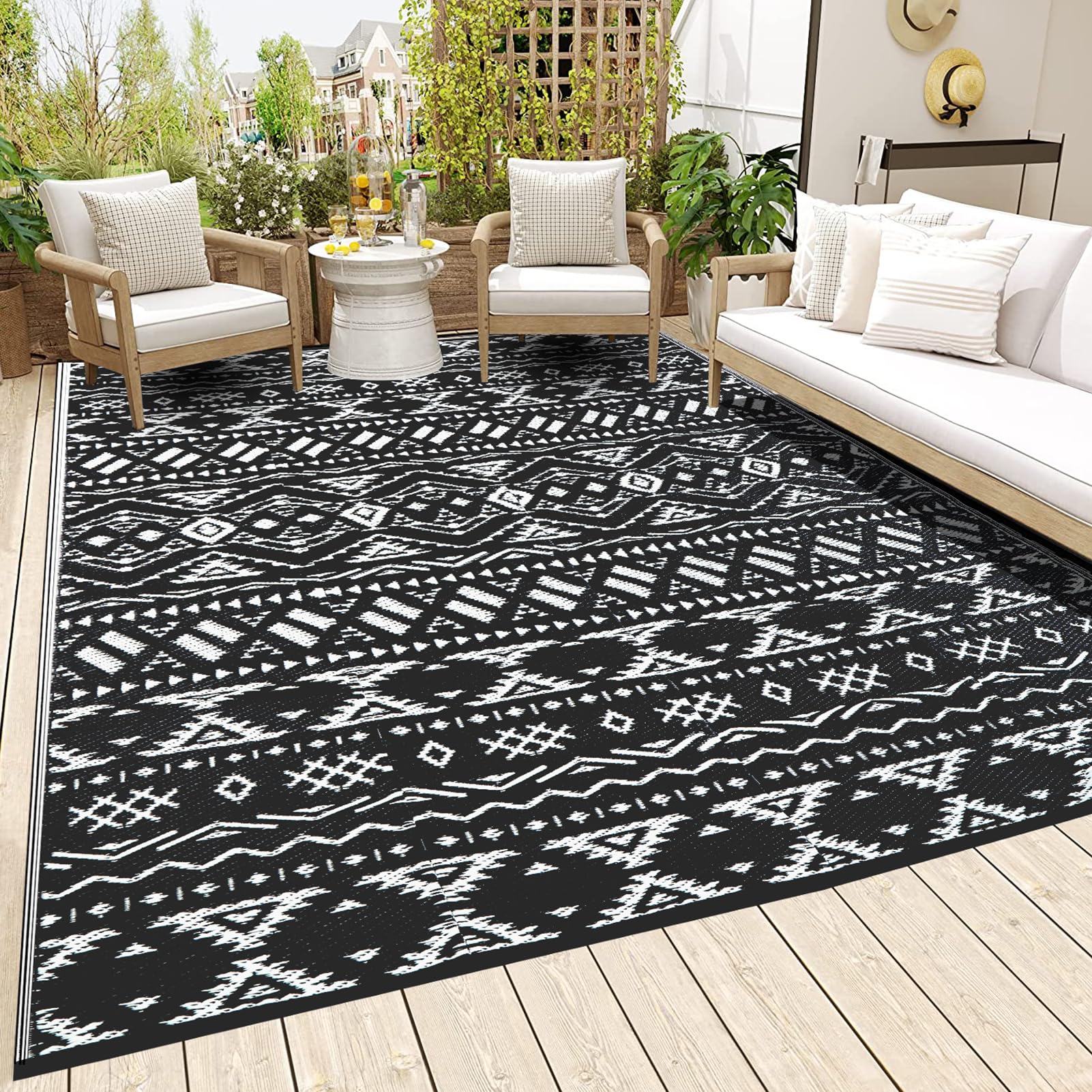 Reversible Mats - Outdoor Rugs 9x12 for Patios Clearance, Plastic Straw Rugs Waterproof, Portable, Large Floor Mat and Rugs fo