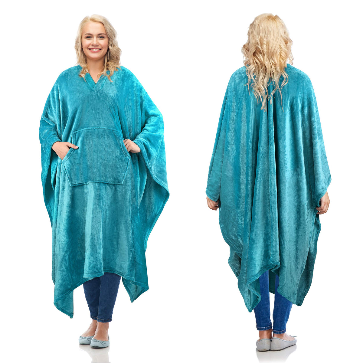 Catalonia Lavender Fleece Wearable Blanket Poncho For Adult Women Men, Travel Wrap Blanket Cape With Pocket | Warm, Soft, Cozy,