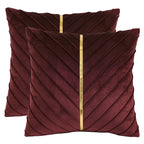 Tosleo Burgundy Velvet Throw Pillow Covers 24X24 Inch Pack Of 2 With Gold Leather Decorative Couch Pillow Cover Luxury Modern Pi