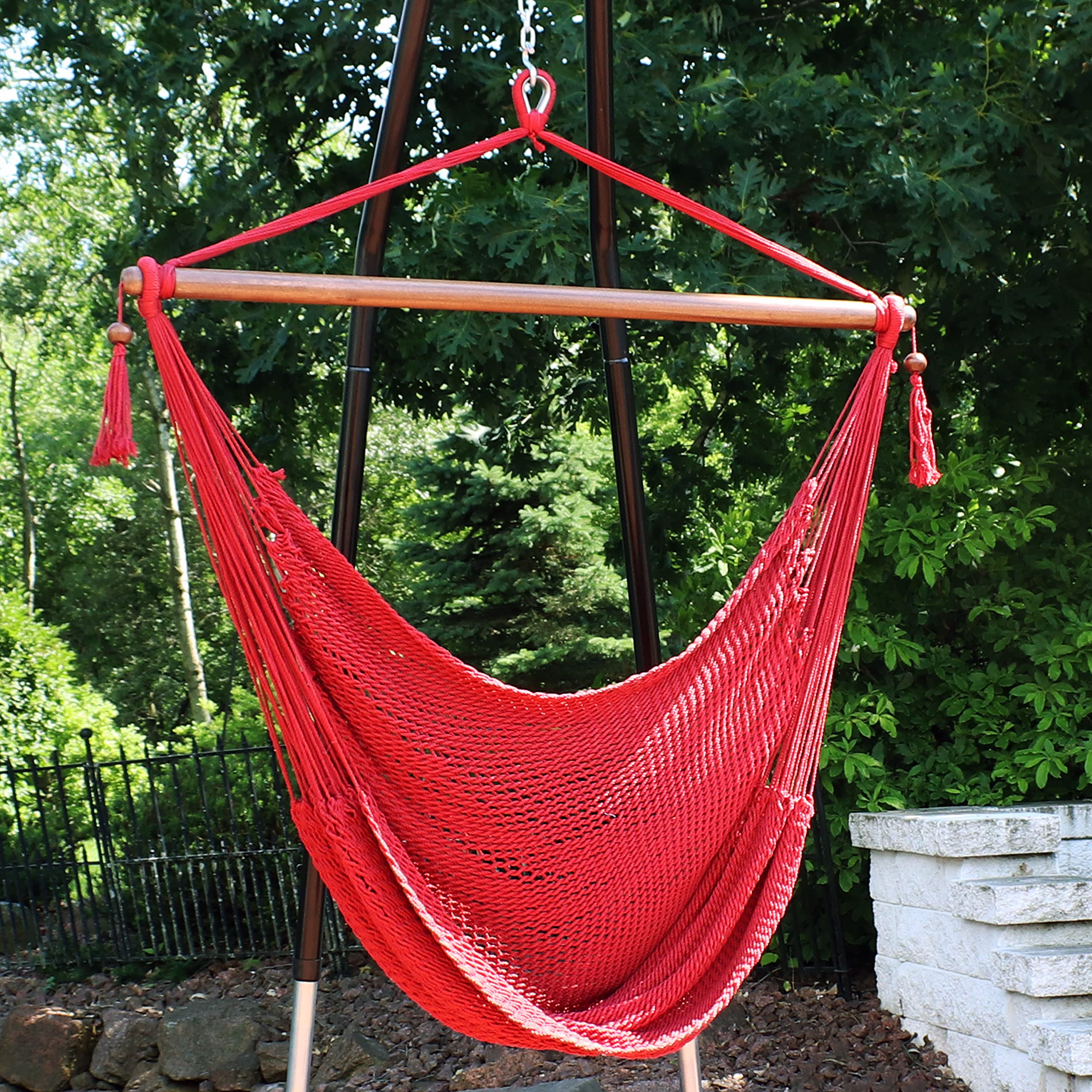 Sunnydaze Caribbean Xl Hanging Outdoor Hammock Chair - Soft-Spun Polyester Rope - 300-Pound Capacity - Red