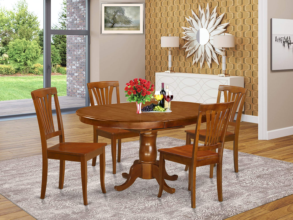 East West Furniture POAV5-SBR-W 5 Piece Modern Set Includes an Oval Wooden Table with Butterfly Leaf and 4 Dining Chairs, 42x60 Inch