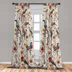 Ambesonne Birds And Nature Curtains, Delicate Spring Chill With Leafy Flowers With Wingy Animals, Window Treatments 2 Panel Set