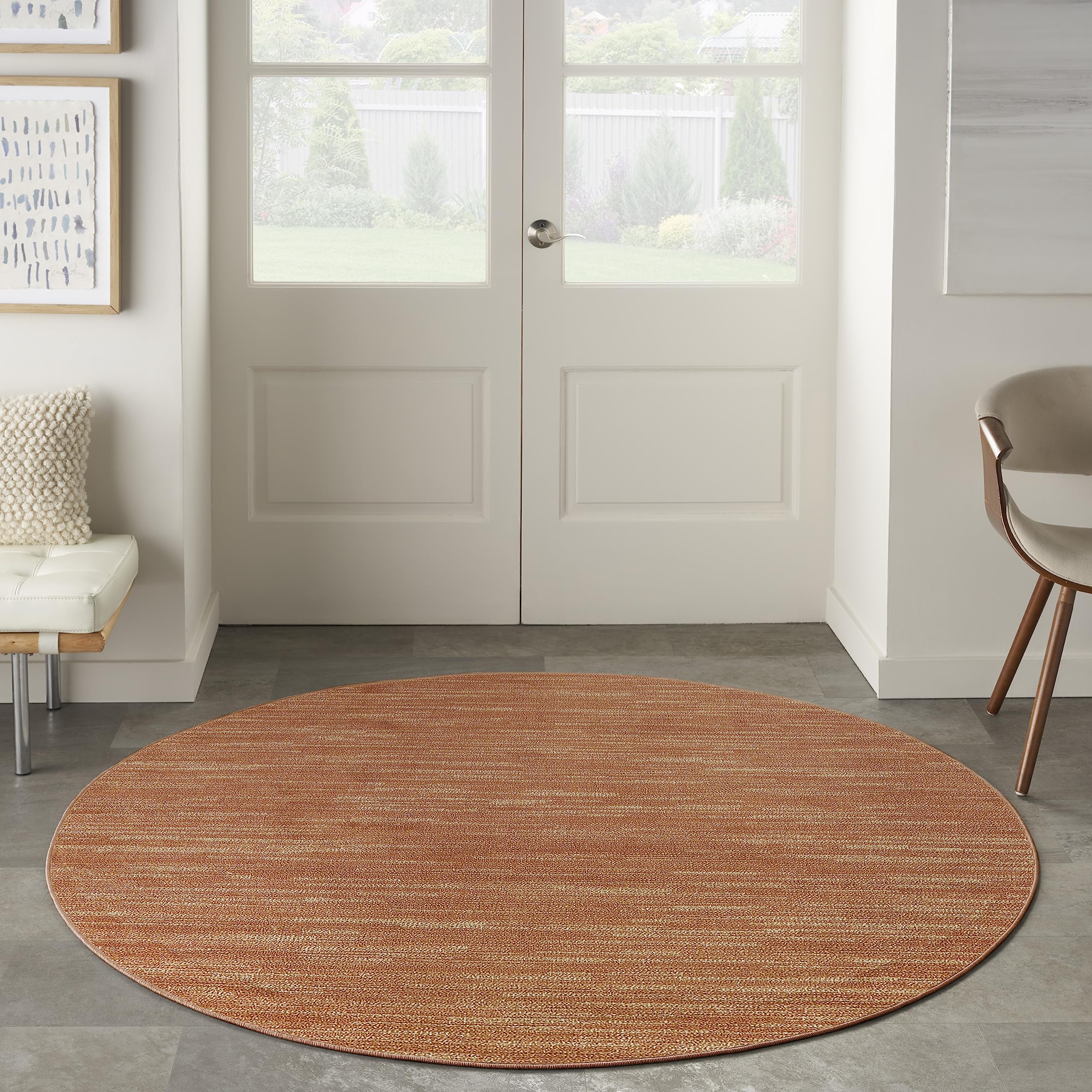 Nourison Essentials Indoor/Outdoor Rust 8' X Round Area Rug, Easy Cleaning, Non Shedding, Bed Room, Living Room, Dining Room, Backyard, Deck, Patio (8 Round)