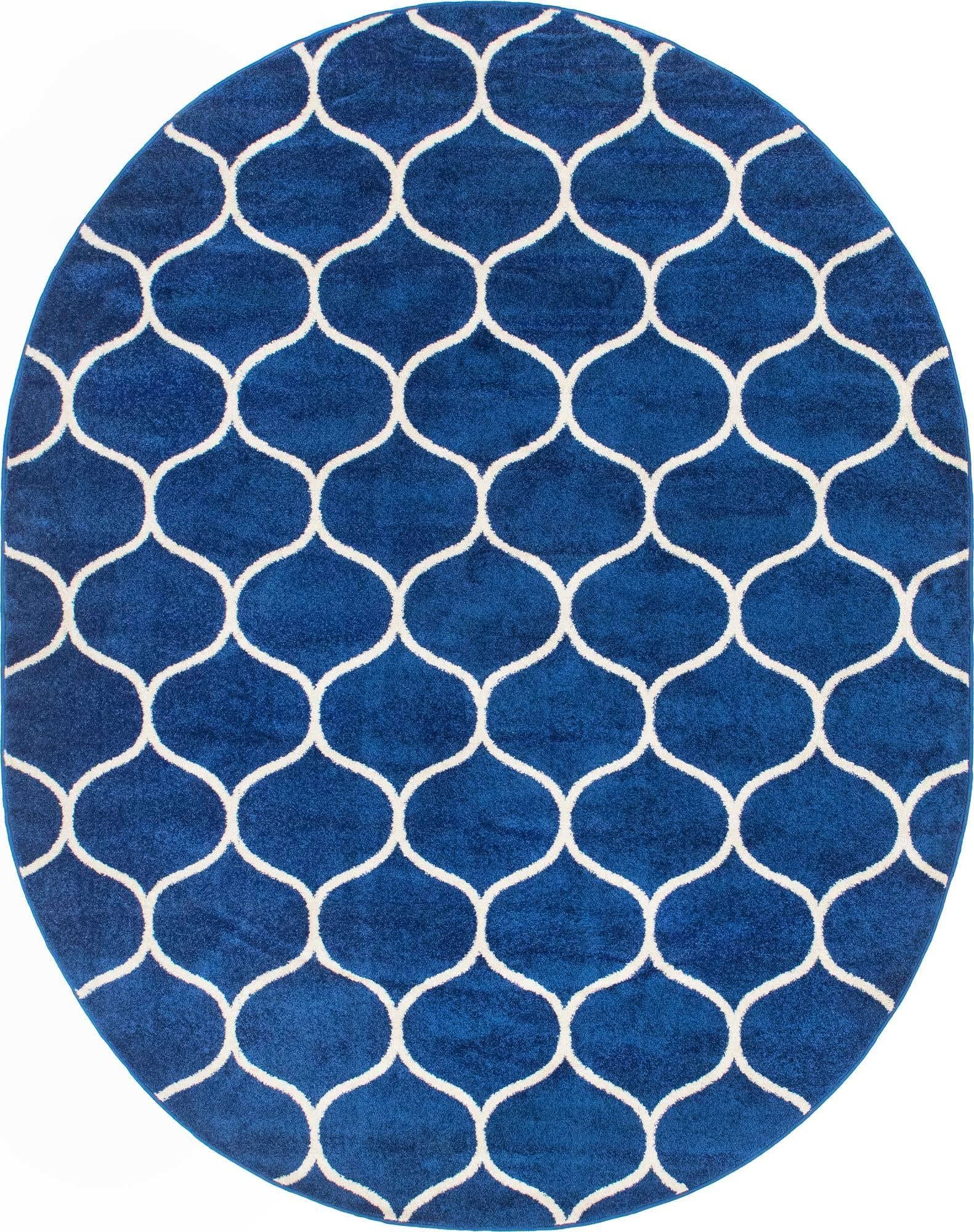 Unique Loom Trellis Frieze Collection Area Rug - Rounded (7 10 x 10 Oval, Navy Blue/ Ivory)