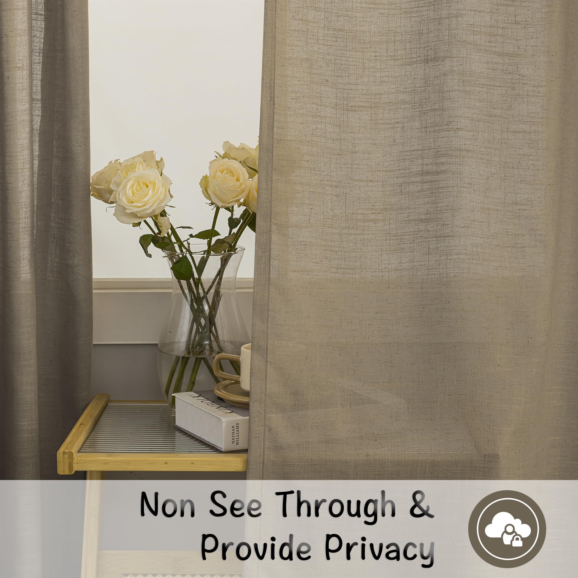 Rustic Livingroom 108 Inch Length Linen Textured Curtains,2 Panels Back Tab Hooks Belt Track Burlap Flax Weave Light Filtering Semi Sheer Drapes,9Ft Extra Long Curtains For High Window,Taupe,52'X108'
